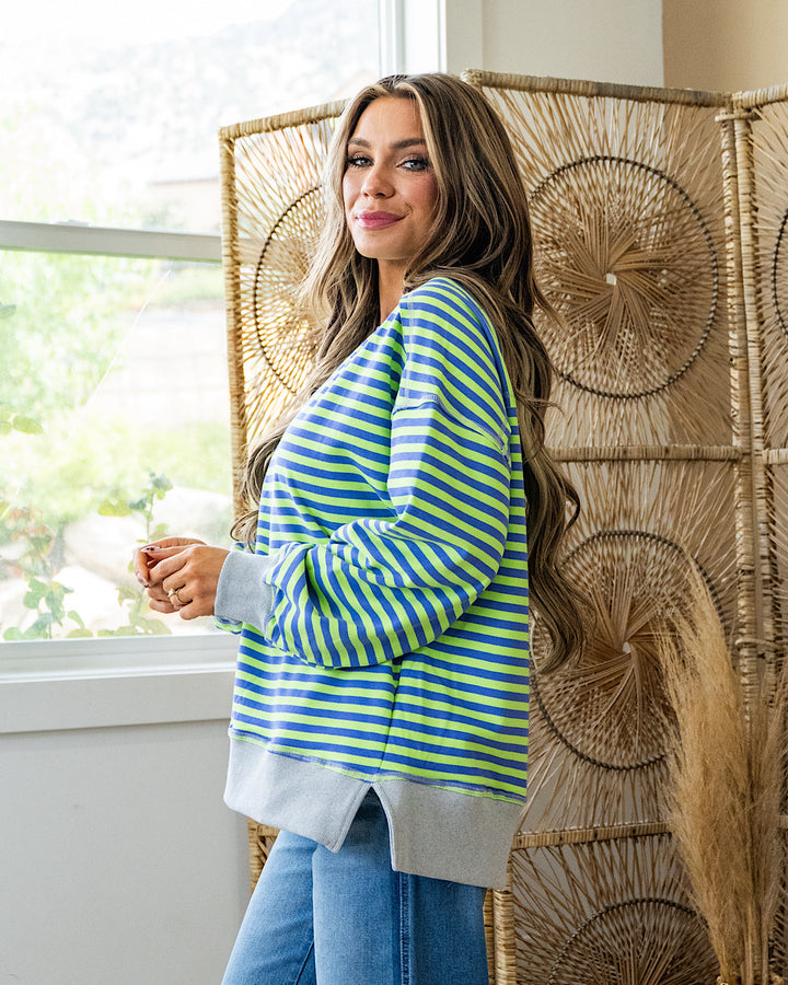 NEW! Collins Striped Side Slit Sweatshirt - Green Very J