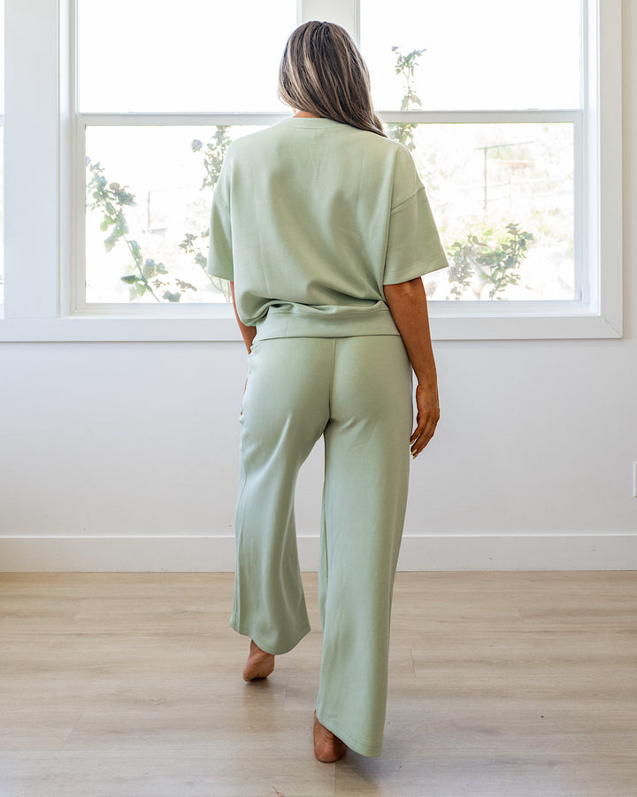 NEW! Kendall Scuba Fabric Wide Leg Pants - Pistachio Cream Rae Mode
