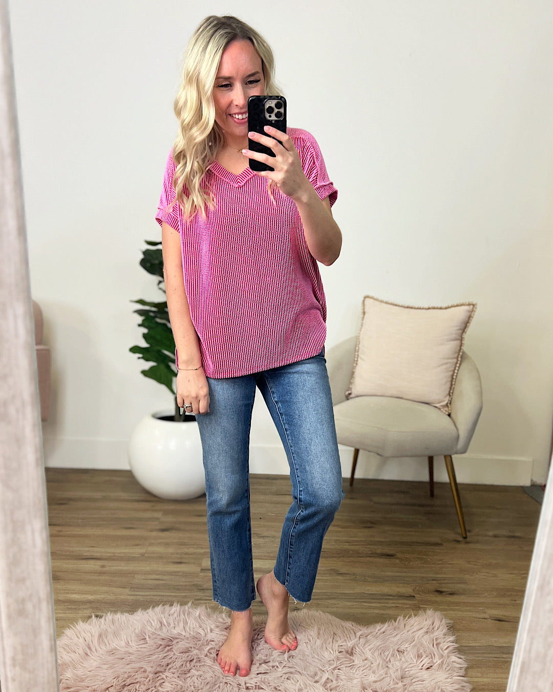 NEW! Hendrix Corded V Neck Top - Candy Pink  7th Ray   