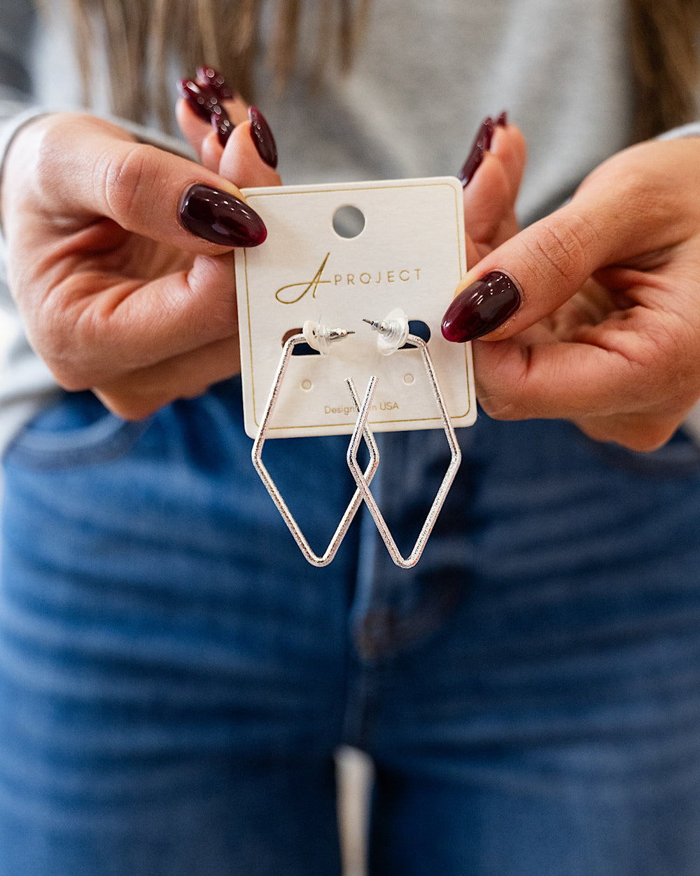 Textured Metal Diamond Shaped Earrings - Color Options Available! Trendy Wholesale Silver