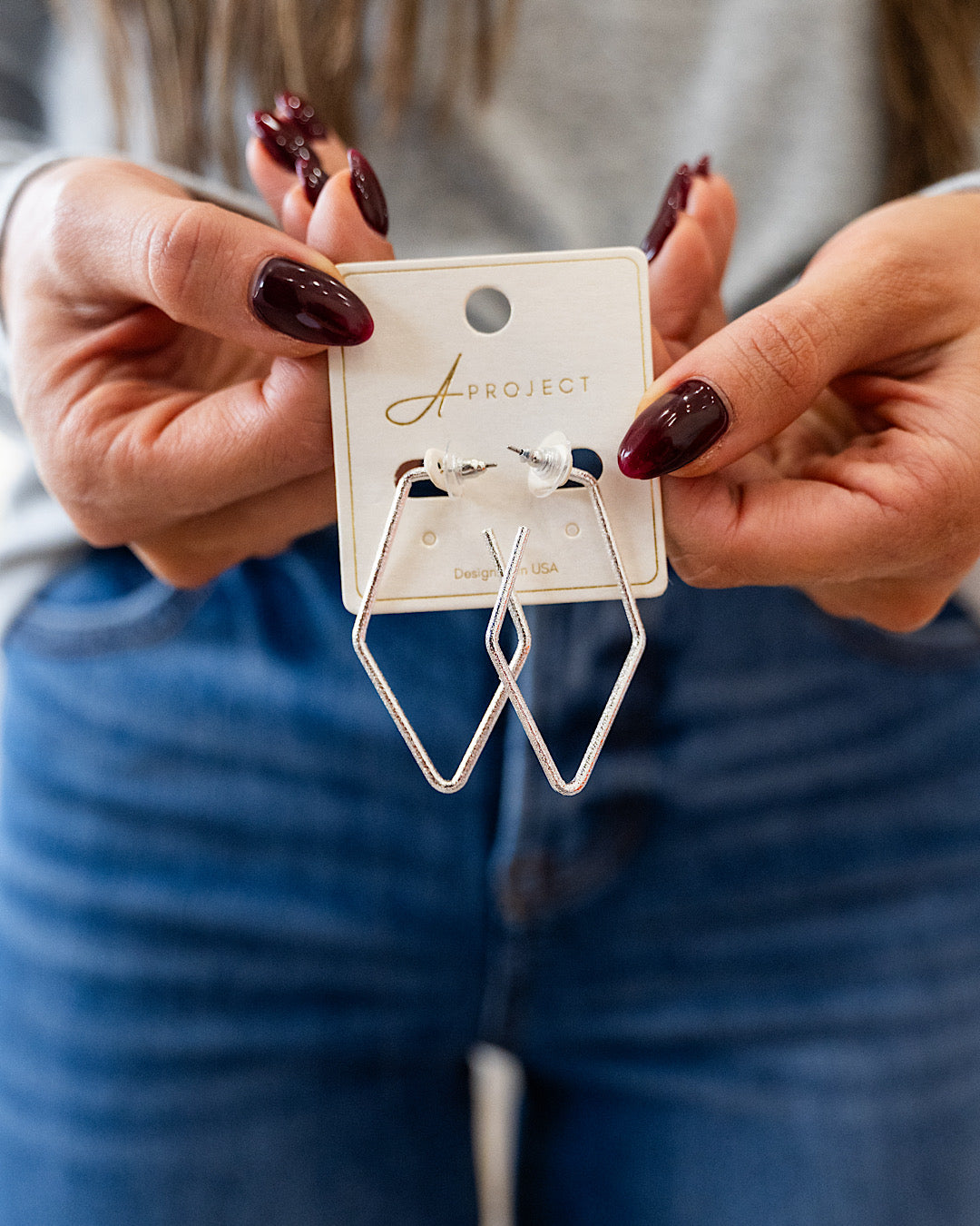 Textured Metal Diamond Shaped Earrings - Color Options Available! Trendy Wholesale Silver