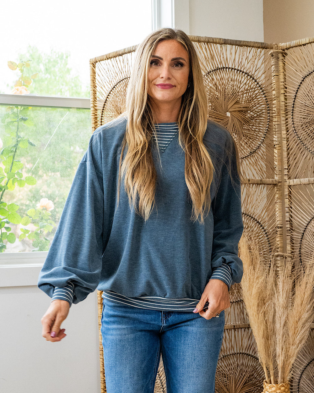 Isabel Contrast Striped Top - Color Options Available! Lovely Melody Blue