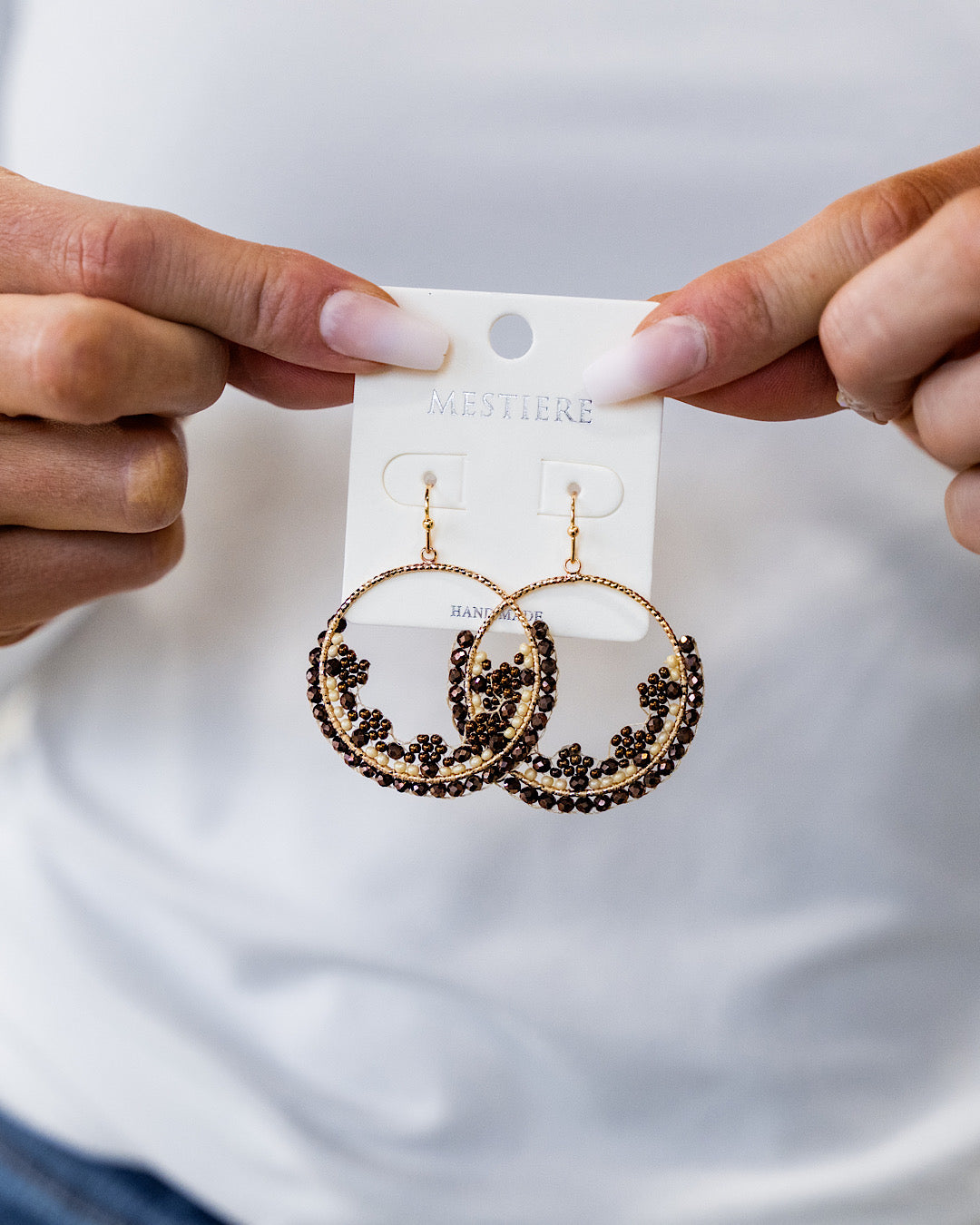 NEW! Chocolate and Cream Beaded Hoop Earrings Crystals Trading Inc.