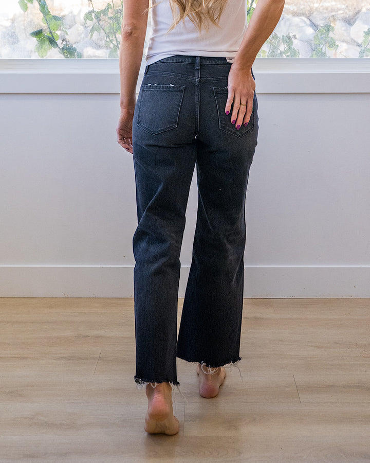 NEW! Vervet Carolina Fray Hem Slim Wide Leg Jeans - Black Vervet