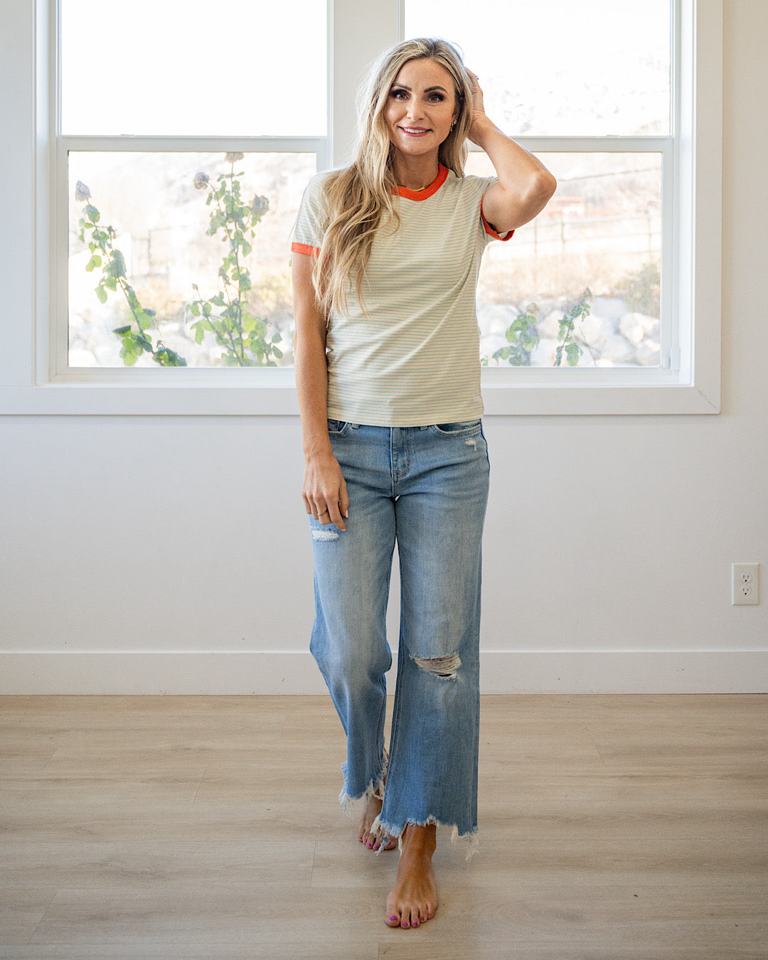 NEW! Alexis Striped Knit Top - Cream & Sky