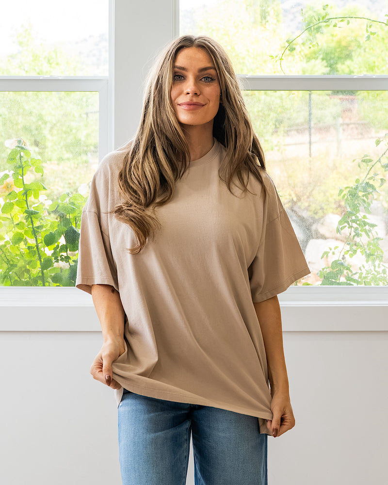 NEW! Oversized Mineral Wash Tee - Dark Taupe Double Zero