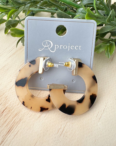 Flat Acetate Open Hoop Earrings - Black & Beige  Trendy Wholesale   