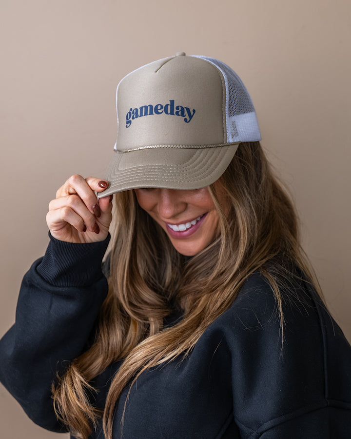 NEW! Game Day Khaki and White Trucker Hat Southern Bliss