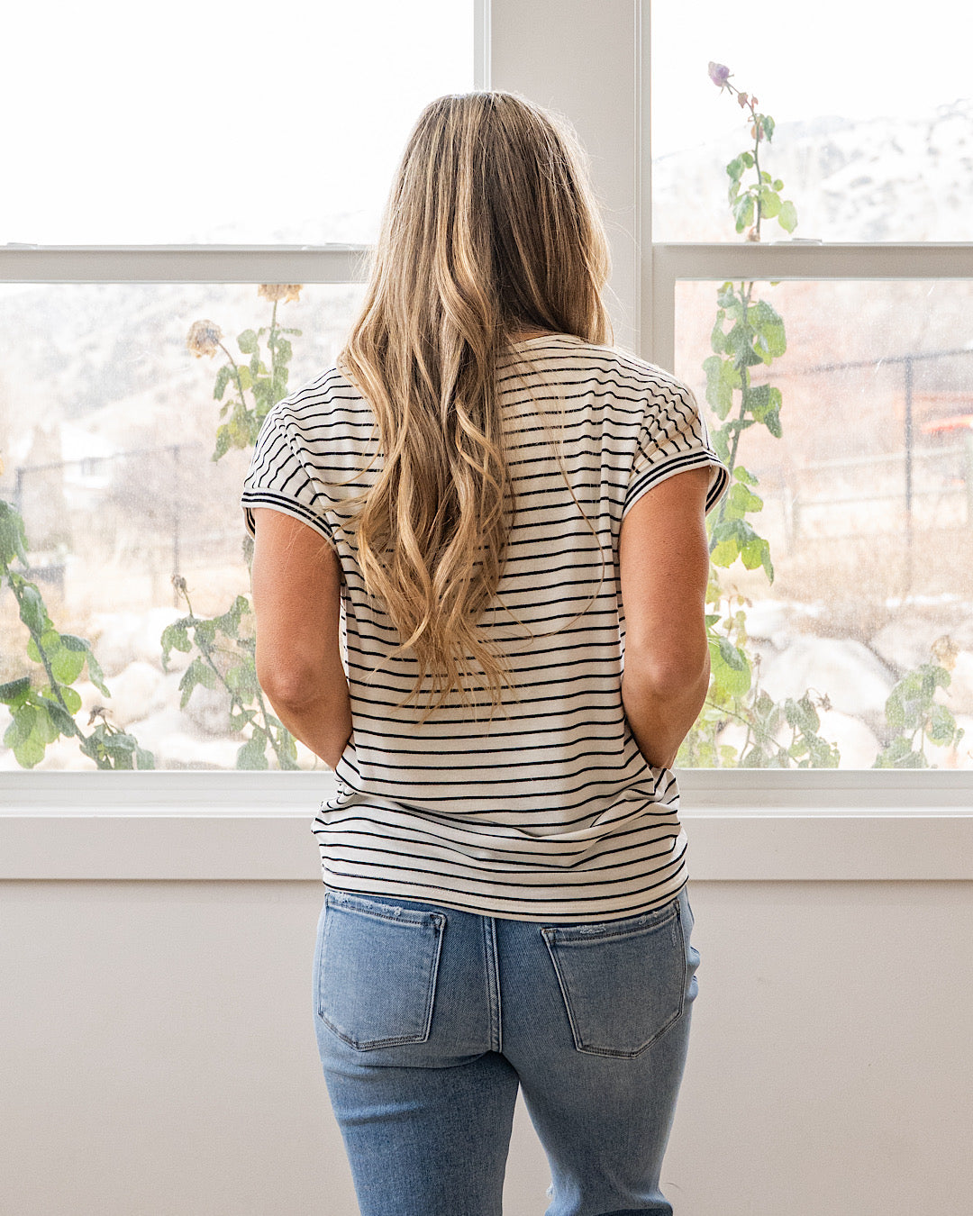 NEW! Claire Striped Drop Shoulder Top - Ivory & Black Staccato