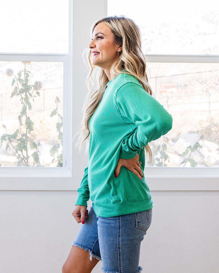 NEW! Mia Ribbed Crewneck Top - Emerald Michelle Mae