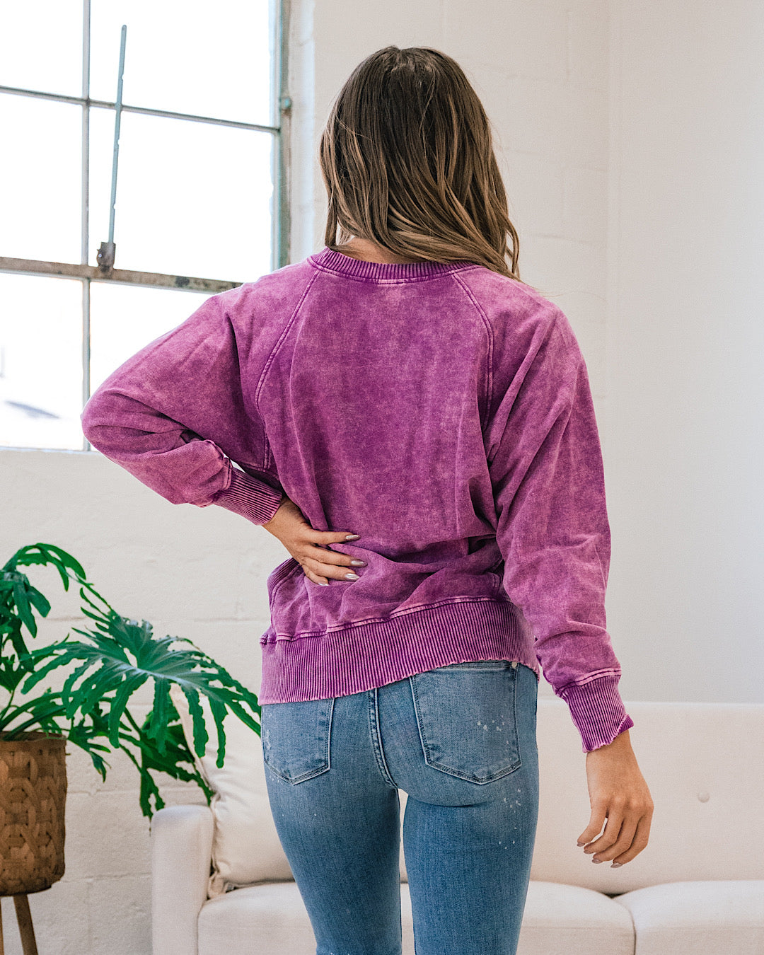 Girlfriend Crewneck Sweatshirt - Ash Light Plum  Zenana   