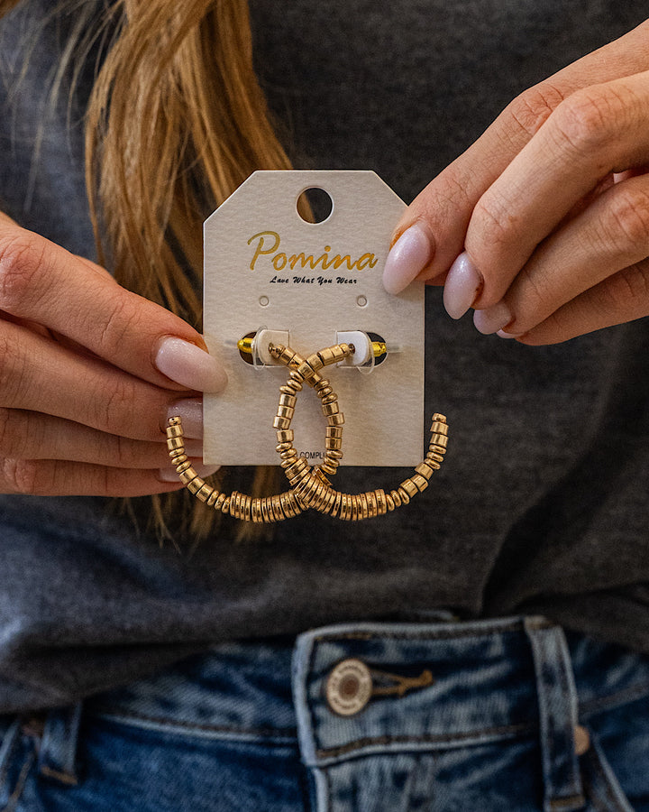 Metallic Contrast Beaded Open Hoop Earrings - Gold Trendy Wholesale