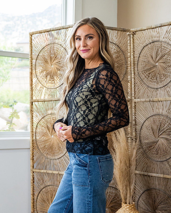 NEW! Cloud Nine Long Sleeve Floral Lace Top - Black