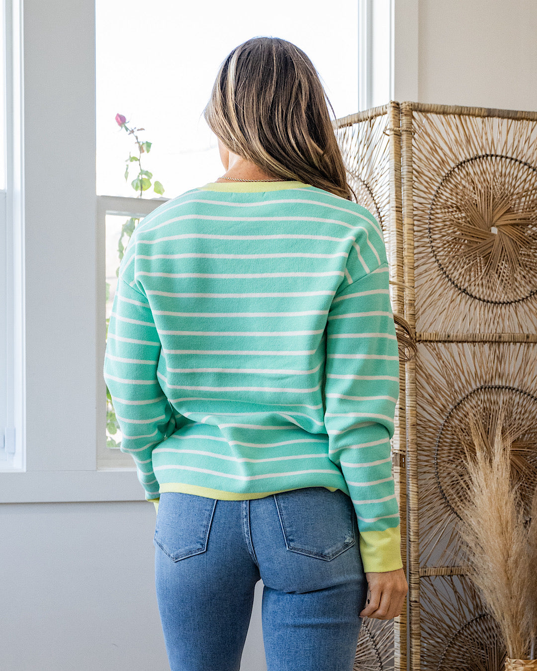 Charlotte Contrast Striped Sweater - Mint Staccato