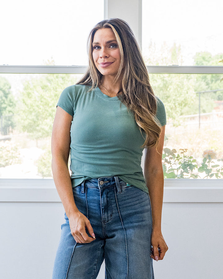 NEW! Cassidy Short Sleeve Ribbed Top - Jade