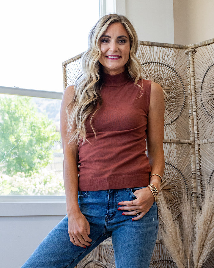 Lainey Mock Neck Sweater Tank Top - Color Options Available! Be Cool Marsala