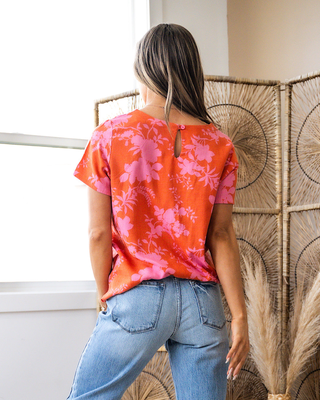 NEW! Lisa Orange and Pink Floral Top  Sew In Love   