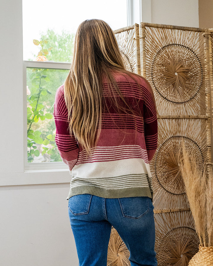 NEW! Janelle Multi Color Knit Sweater - Rose & Burgundy Staccato