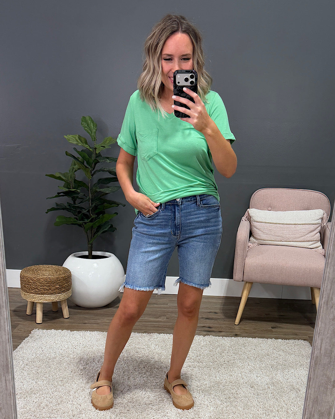 NEW! Judy Blue Britta Fray Hem Bermuda Jean Shorts Judy Blue