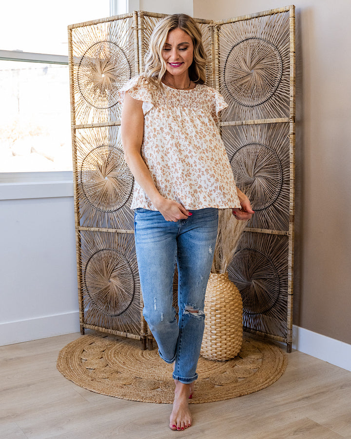 Cambree Smocked Baby Doll Top - Taupe SALE Staccato