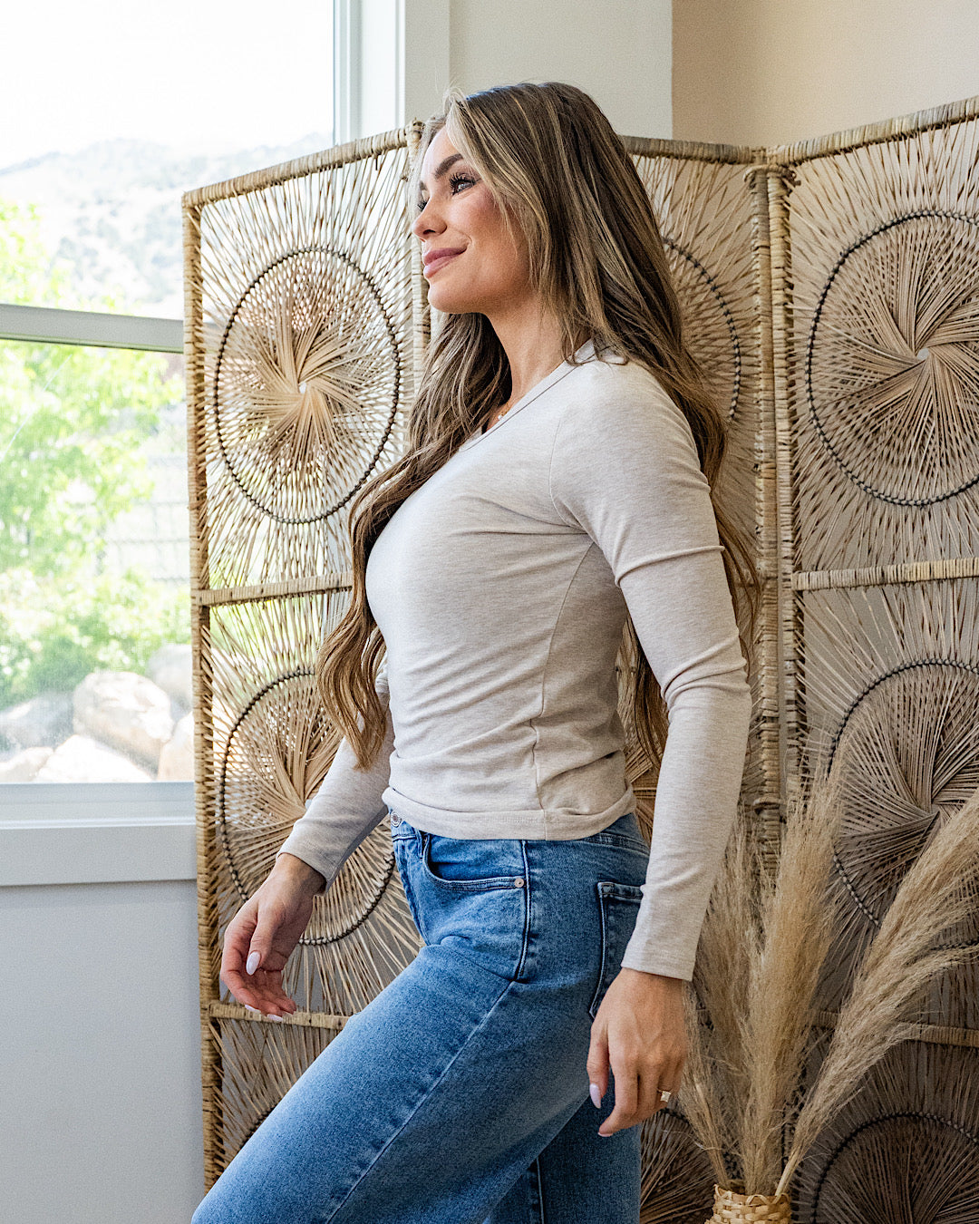 Elle Long Sleeve Knit Top - Oatmeal Be Cool