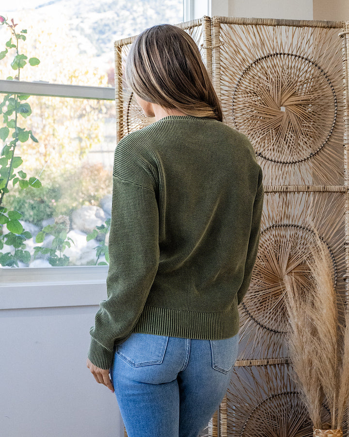 NEW! Called It All Off Washed Waffle Knit Sweater - Olive