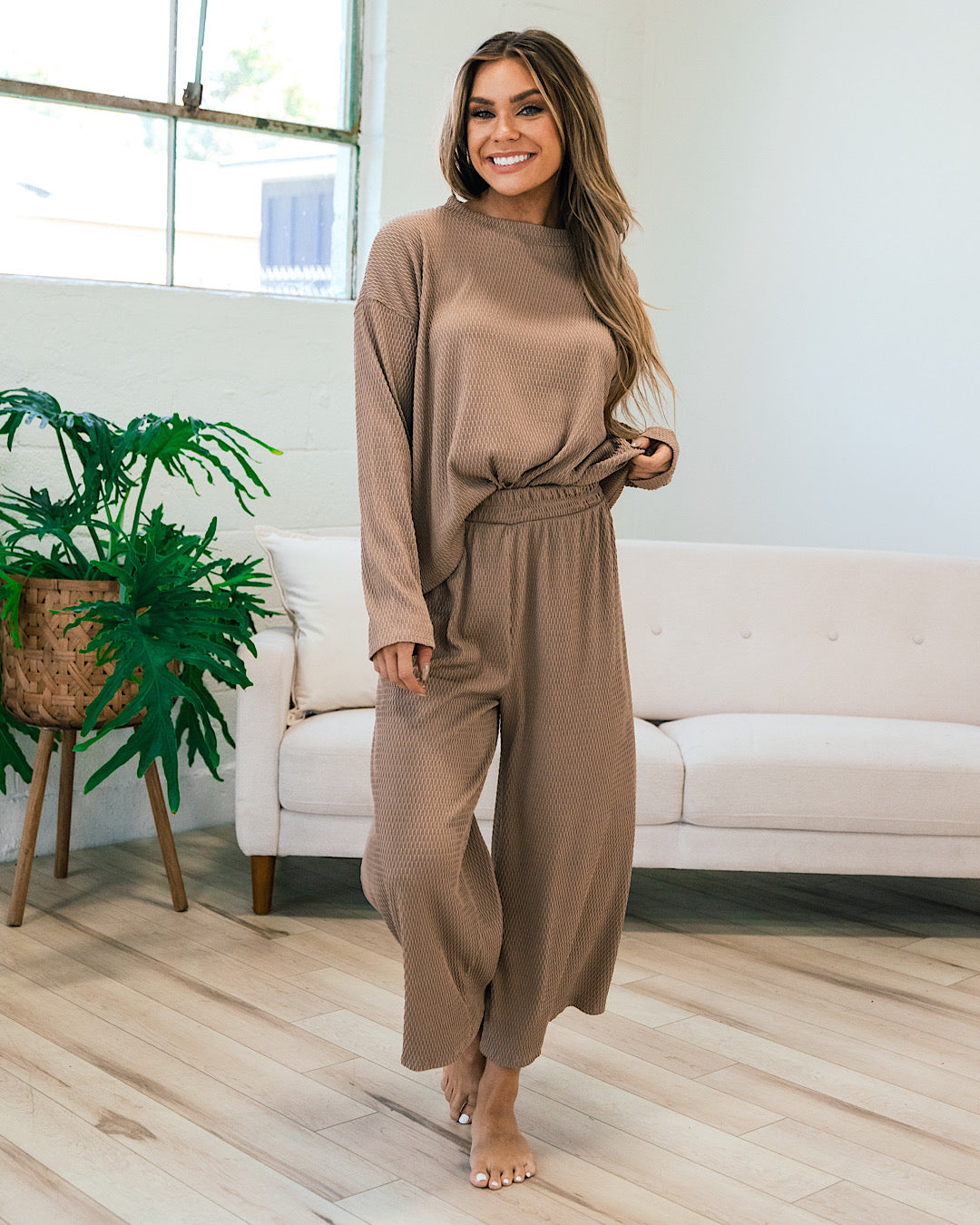 Brandi Textured Ribbed Flowy Top - Mocha FINAL SALE  Lovely Melody   