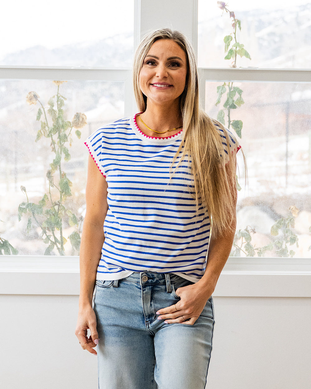 Be There Striped Short Sleeve Sweater - Color Options Available! Staccato Royal