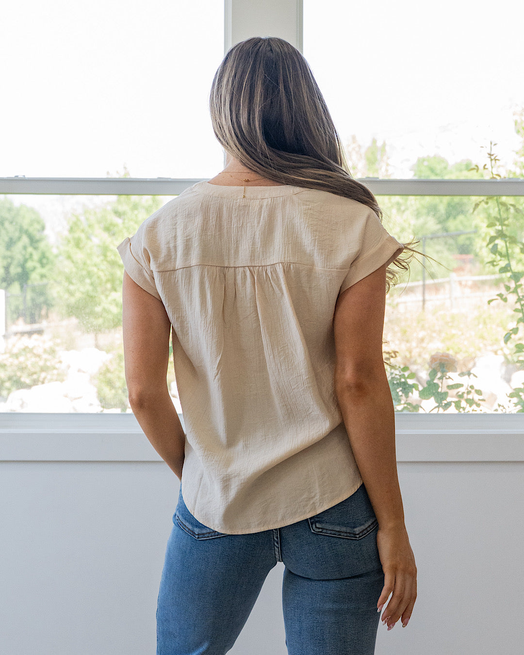 NEW! Mariah Lace Trim Top - Light Khaki Mine