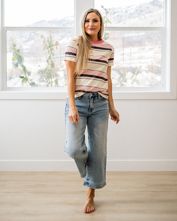 Anna Multi Stripe Top - Pink Staccato