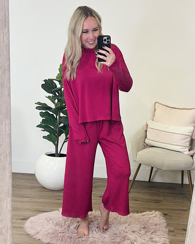 Brandi Textured Ribbed Flowy Top - Magenta FINAL SALE  Lovely Melody   