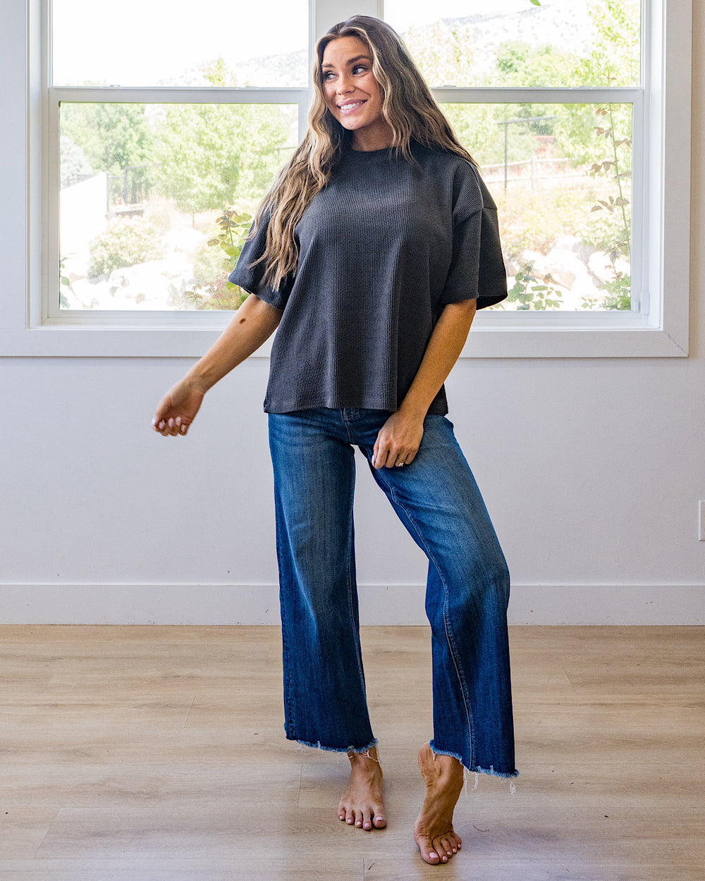 NEW! Paisley Corded Short Sleeve Top - Charcoal Tres Bien