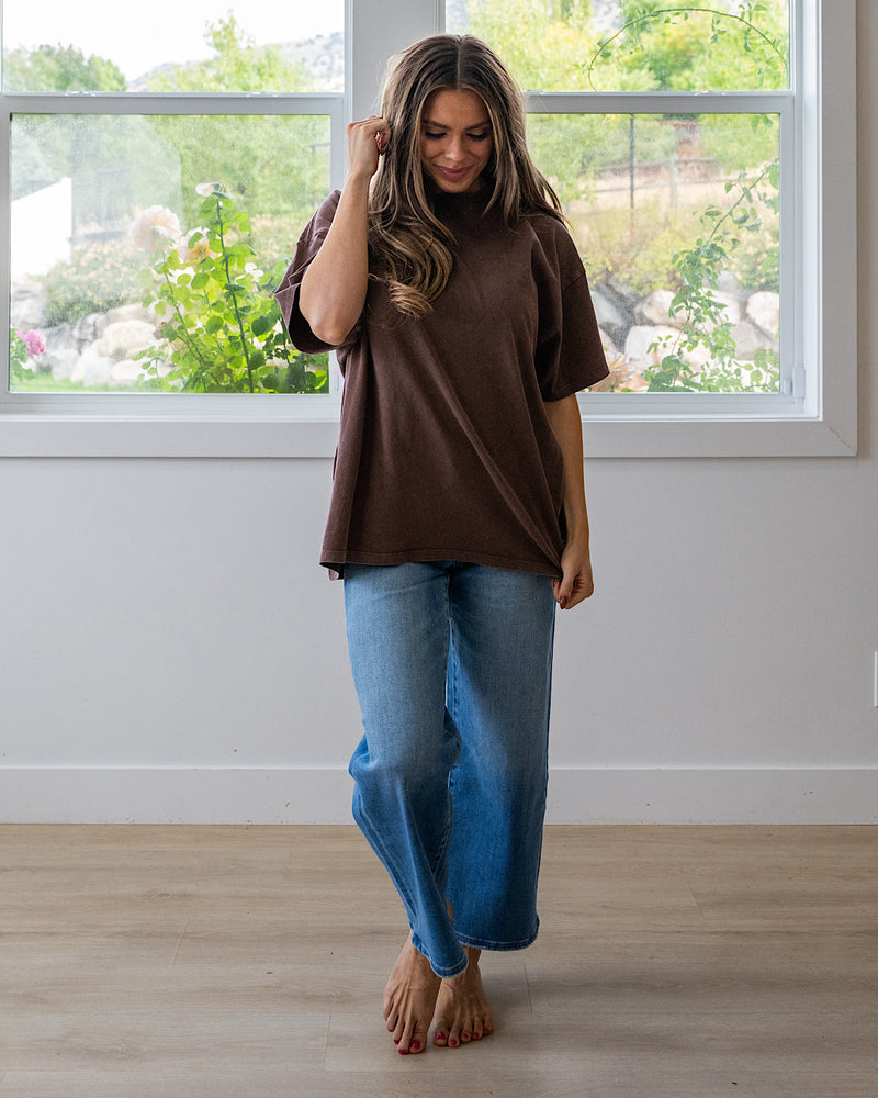 NEW! Oversized Mineral Wash Tee - Dark Brown Double Zero