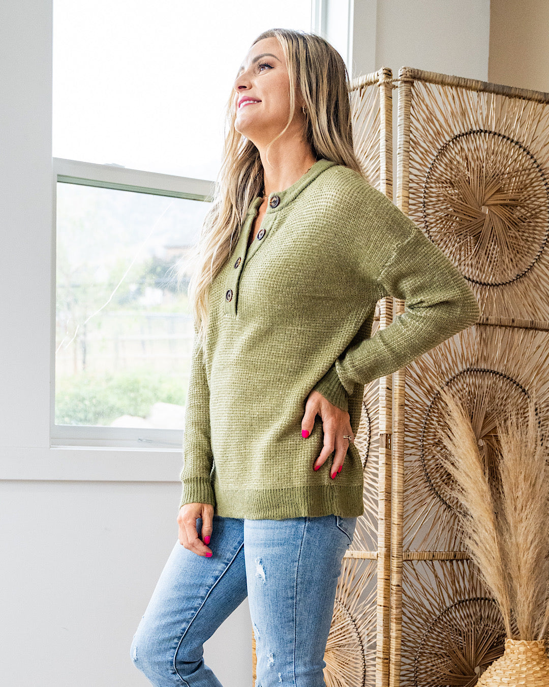 NEW! Ivy Henley Sweater - Olive  Staccato   