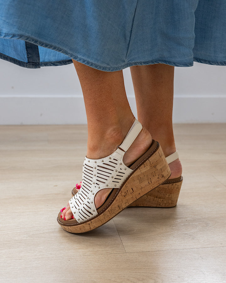 Corkys Can We Go Wedge Sandals - White Corkys Footwear