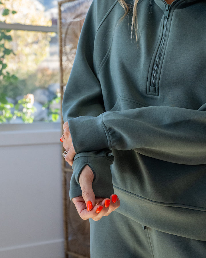 Rae Mode Buttery Soft Scuba Half Zip Hoodie - Sage Leaf Rae Mode
