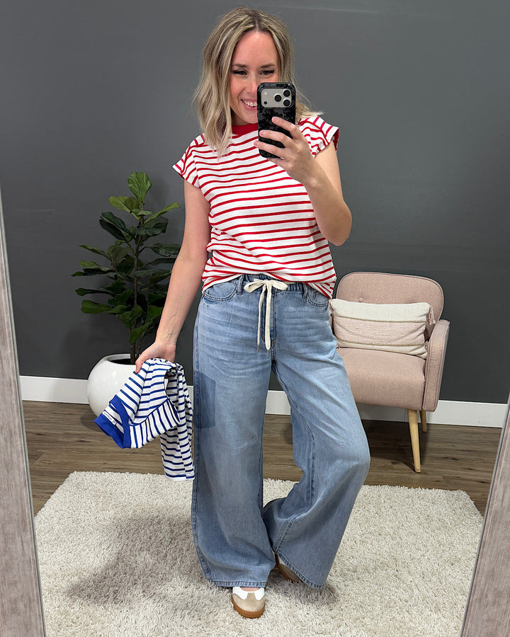 NEW! Adalyn Cap Sleeve Striped Top - Blue Staccato