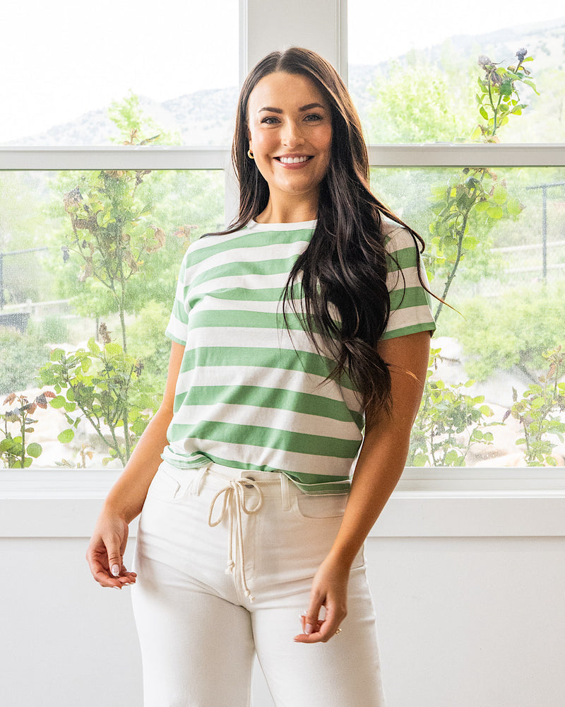 NEW! Briana Striped Knit Top - Green & White