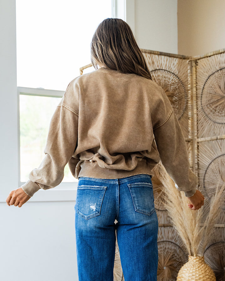 Boyfriend Crewneck Sweatshirt - Deep Camel  Zenana   