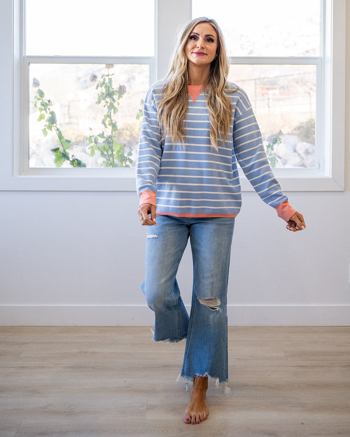 Charlotte Contrast Striped Sweater - Light Blue Staccato