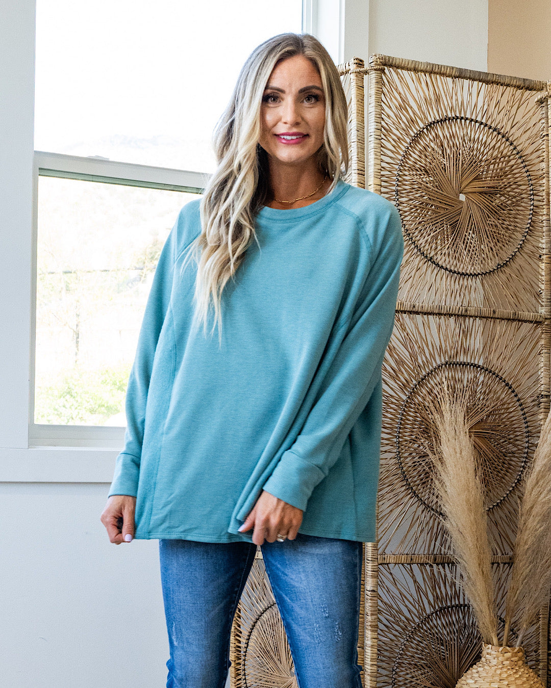 NEW! Adalyn Oversized Cozy Long Sleeve Top - Jade  Sew In Love   