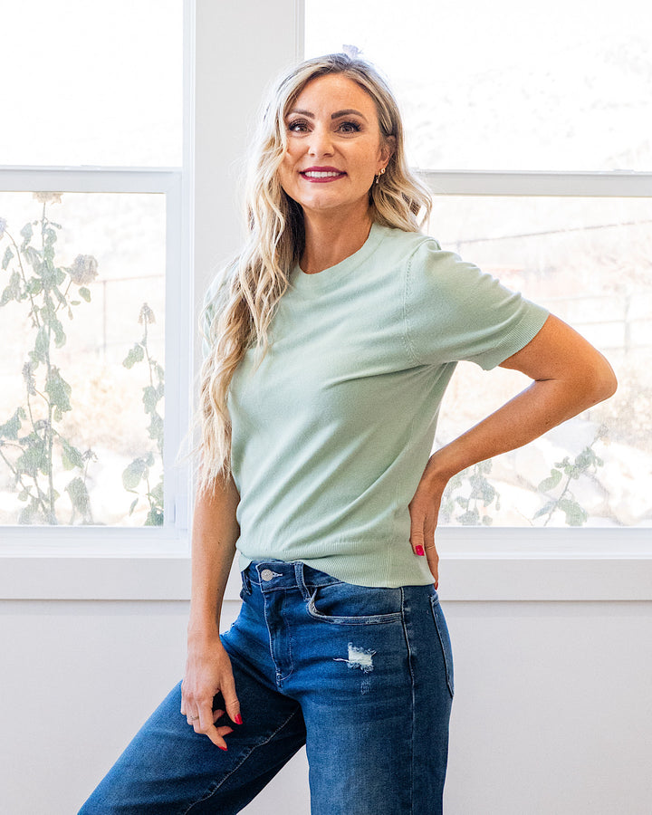 NEW! Ashton Short Sleeve Sweater Top - Seafoam