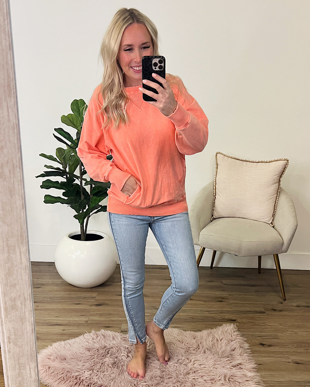 Girlfriend Crewneck Sweatshirt - Ash Coral  Zenana   