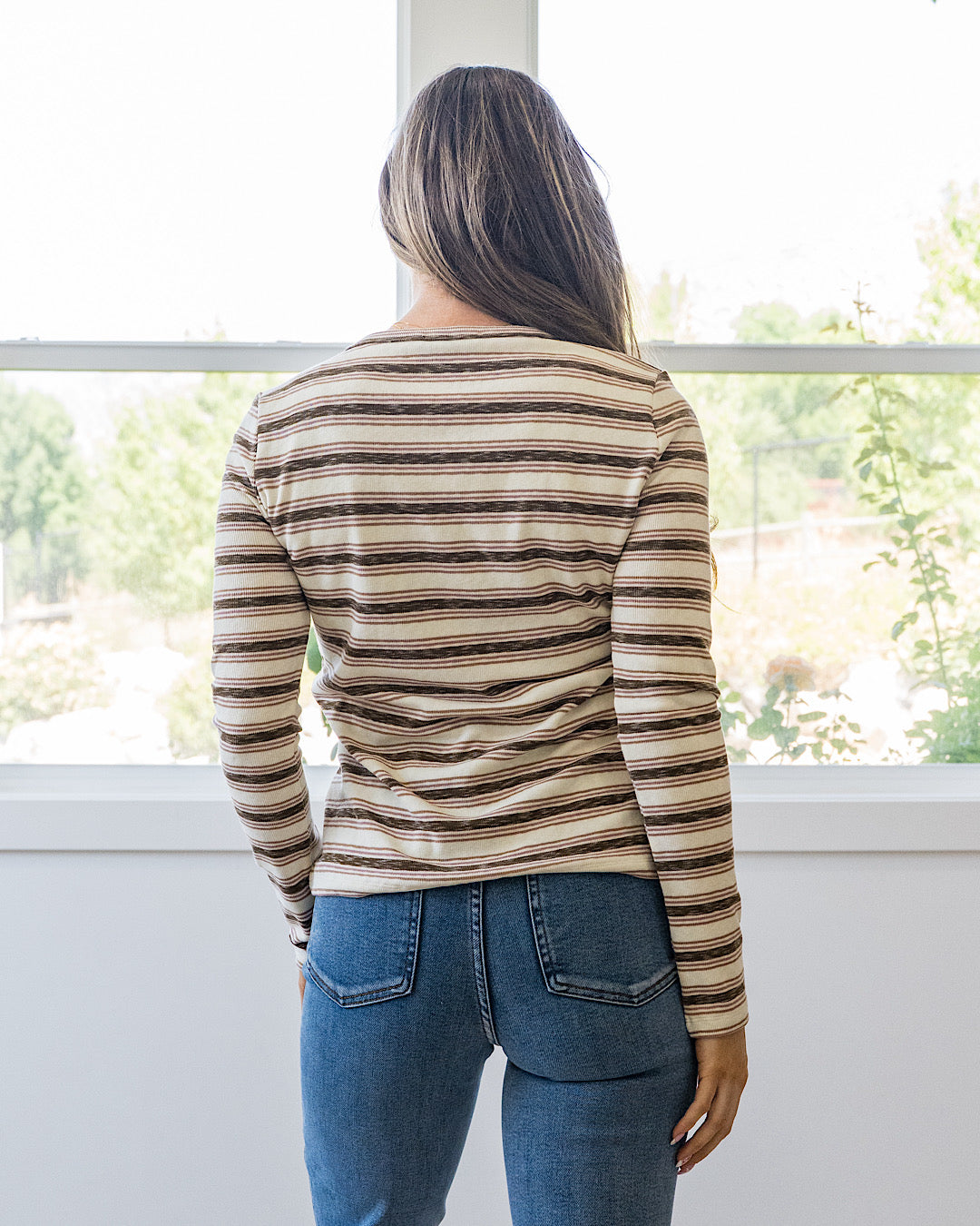 NEW! Alexa Multi Striped Top - Cream, Brown & Mauve Staccato