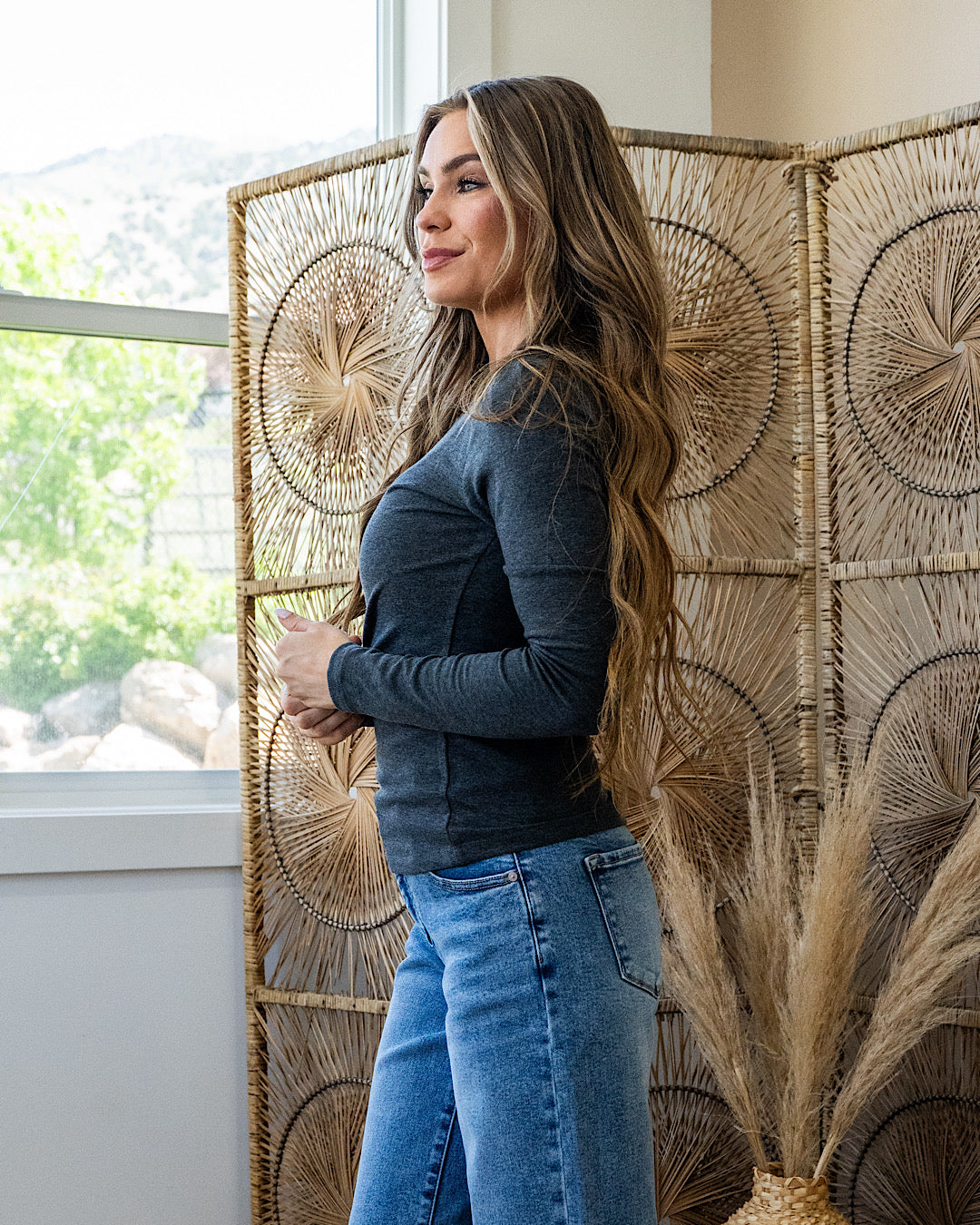 Elle Long Sleeve Knit Top - Heather Charcoal Be Cool