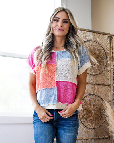 Tenley Color Block Knit Top - Pink, Coral & Blue  Lovely Melody   