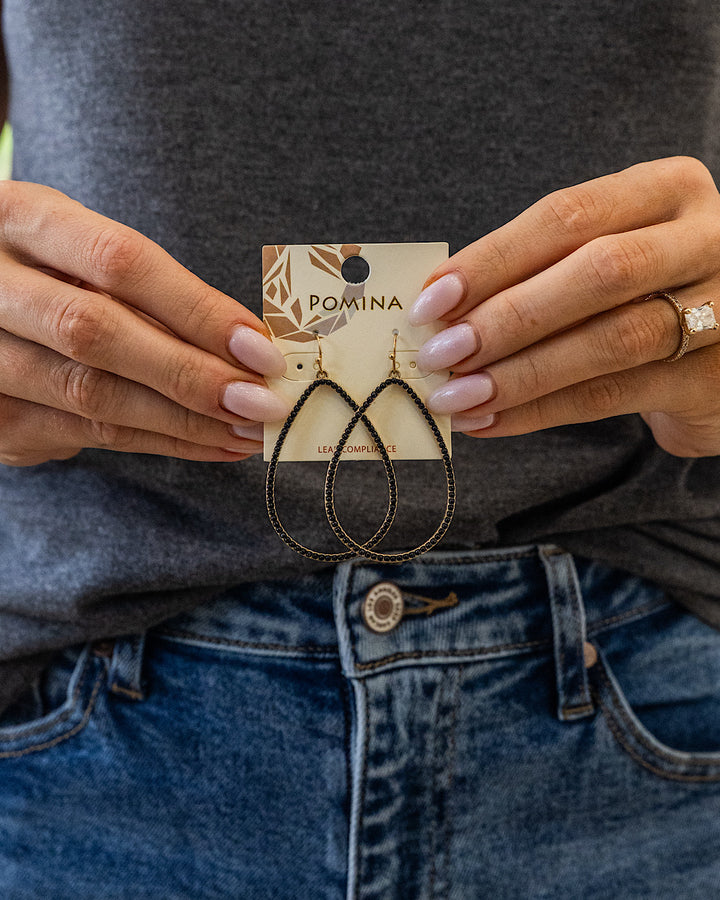 Black Stone Embedded Teardrop Earrings Trendy Wholesale