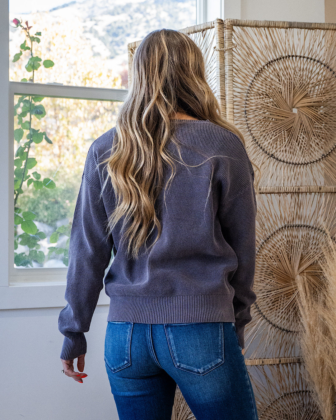 NEW! Called It All Off Washed Waffle Knit Sweater - Dark Purple