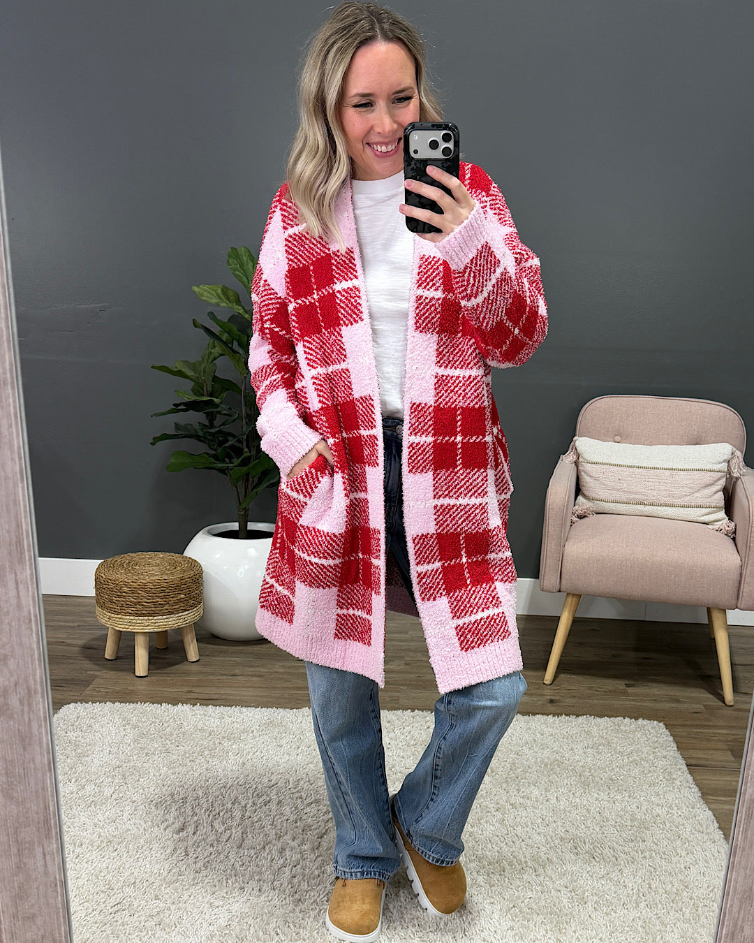 NEW! Valentine's Day Cloud Open Cardigan - Plaid Blakeley