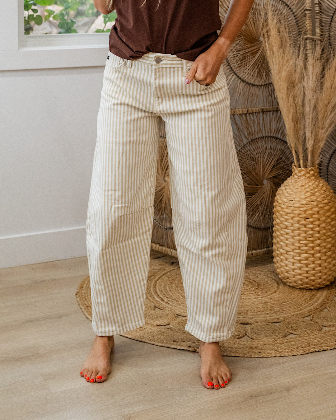 KanCan Valerie Striped Barrel Jeans - Tan KanCan